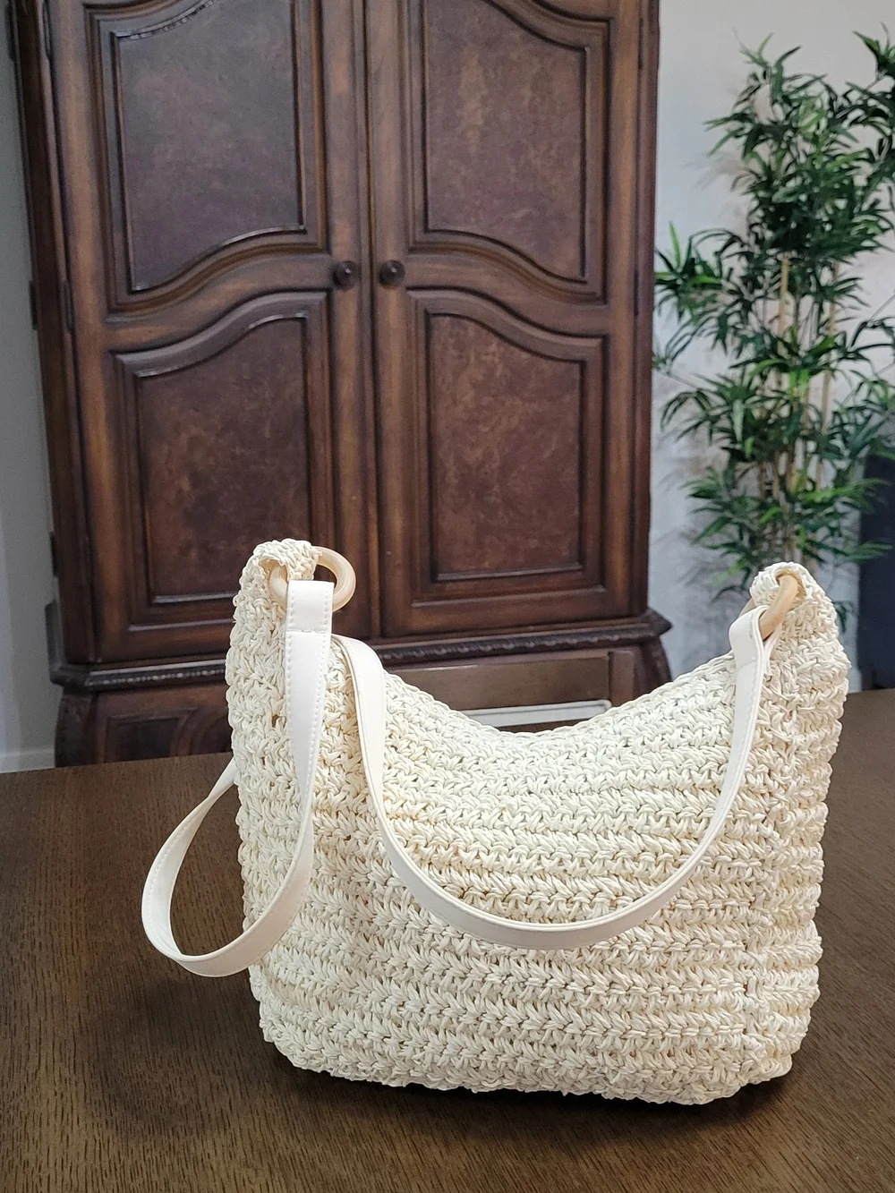 Boho Woven Crochet Crossbody Bag in Cream